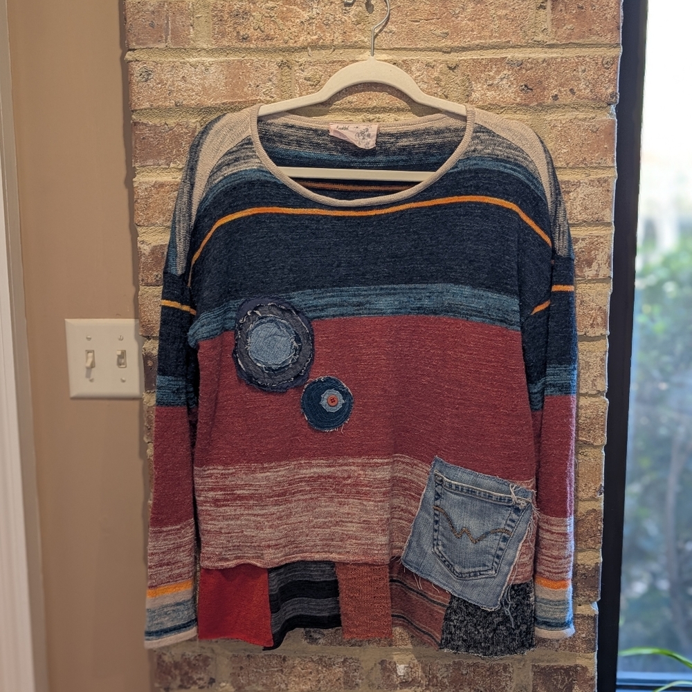 Breakfast With Matisse Multicolor Striped Sweater with Denim Detail